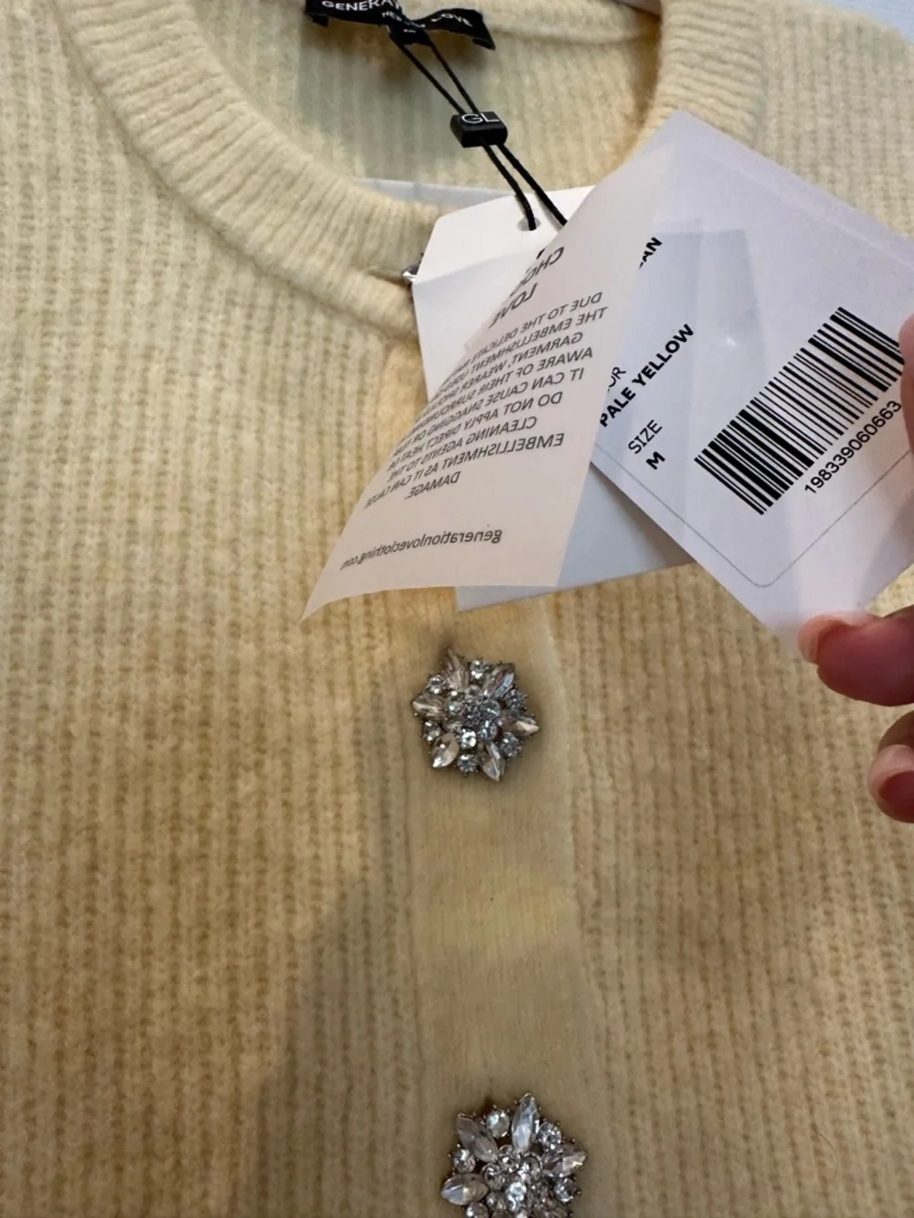 Generation Love Pale Yellow Jeweled Button Cardigan - Picture 3 of 4